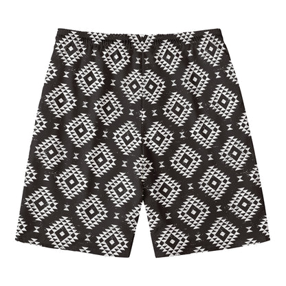 Black And White Navajo Pattern Print Men's Swim Trunks