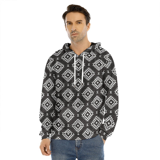 Black And White Navajo Pattern Print Men's Velvet Pullover Hoodie