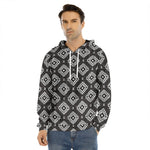 Black And White Navajo Pattern Print Men's Velvet Pullover Hoodie