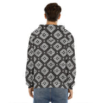 Black And White Navajo Pattern Print Men's Velvet Pullover Hoodie