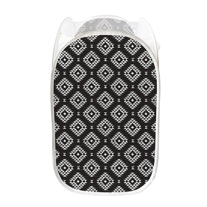 Black And White Navajo Pattern Print Mesh Laundry Hamper