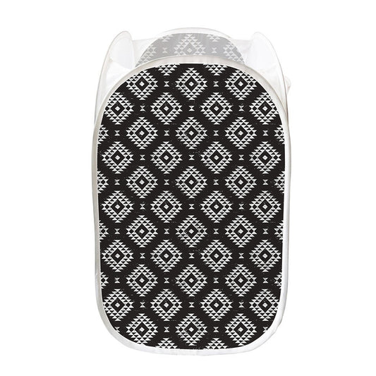 Black And White Navajo Pattern Print Mesh Laundry Hamper