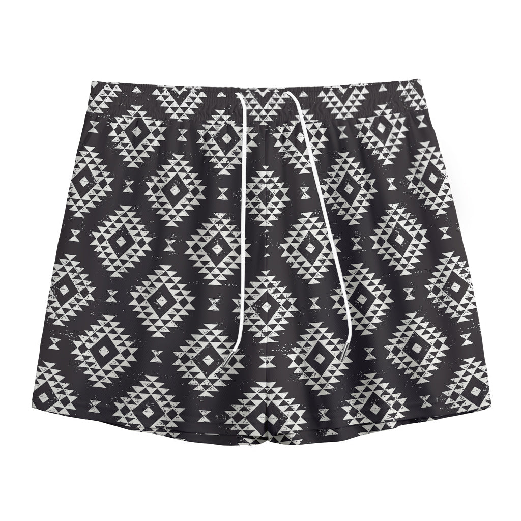 Black And White Navajo Pattern Print Mesh Shorts