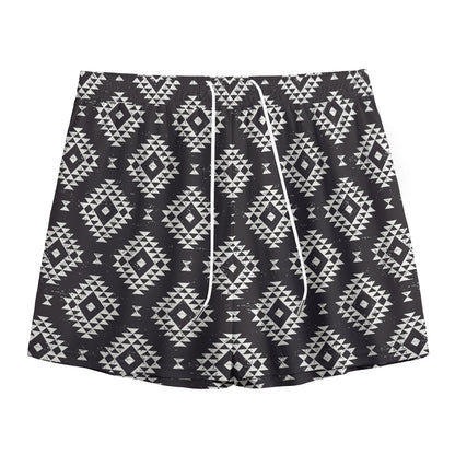 Black And White Navajo Pattern Print Mesh Shorts