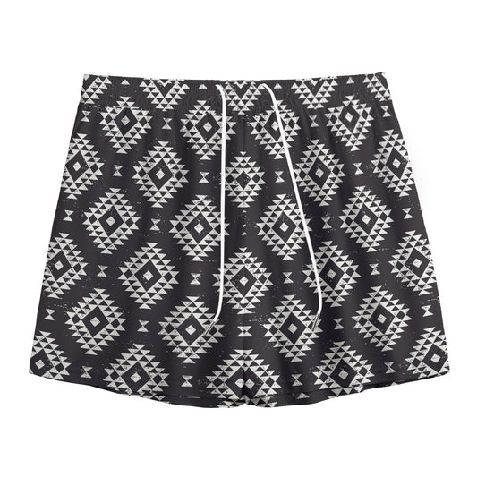 Black And White Navajo Pattern Print Mesh Shorts