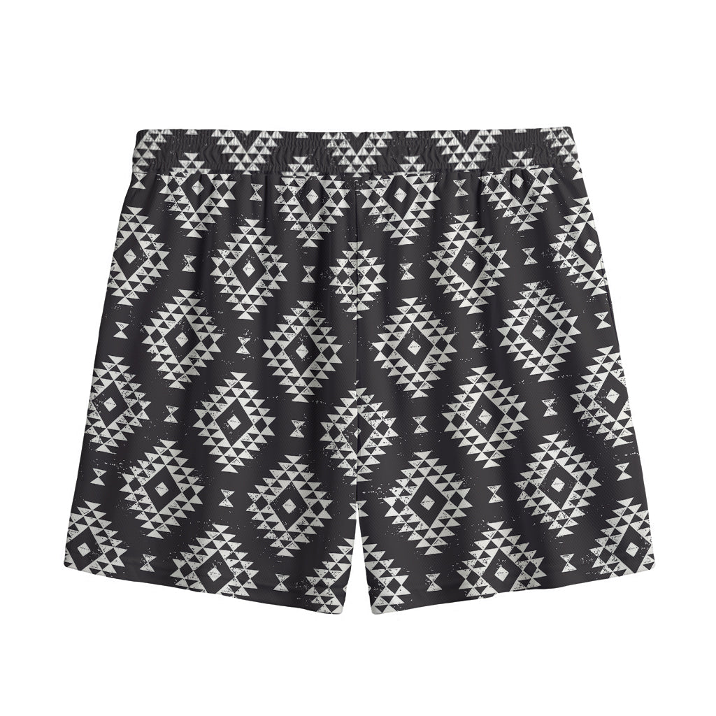 Black And White Navajo Pattern Print Mesh Shorts