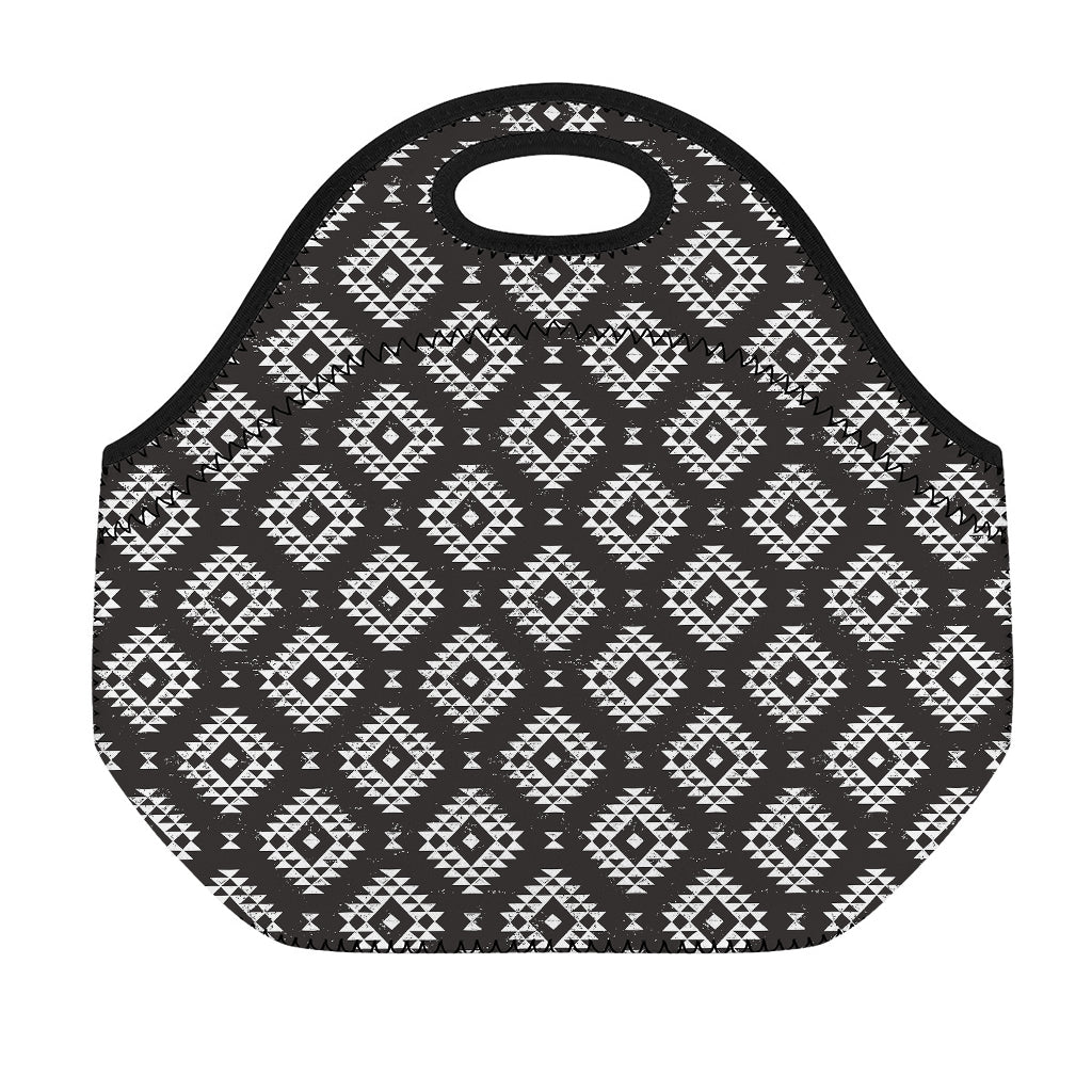 Black And White Navajo Pattern Print Neoprene Lunch Bag