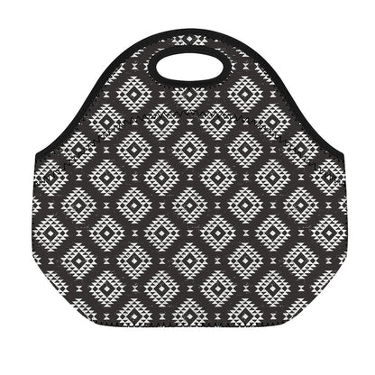 Black And White Navajo Pattern Print Neoprene Lunch Bag