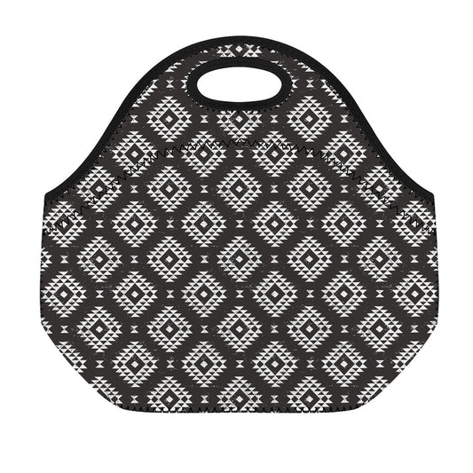Black And White Navajo Pattern Print Neoprene Lunch Bag