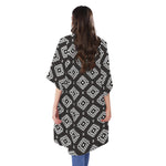 Black And White Navajo Pattern Print Open Front Beach Cover Up