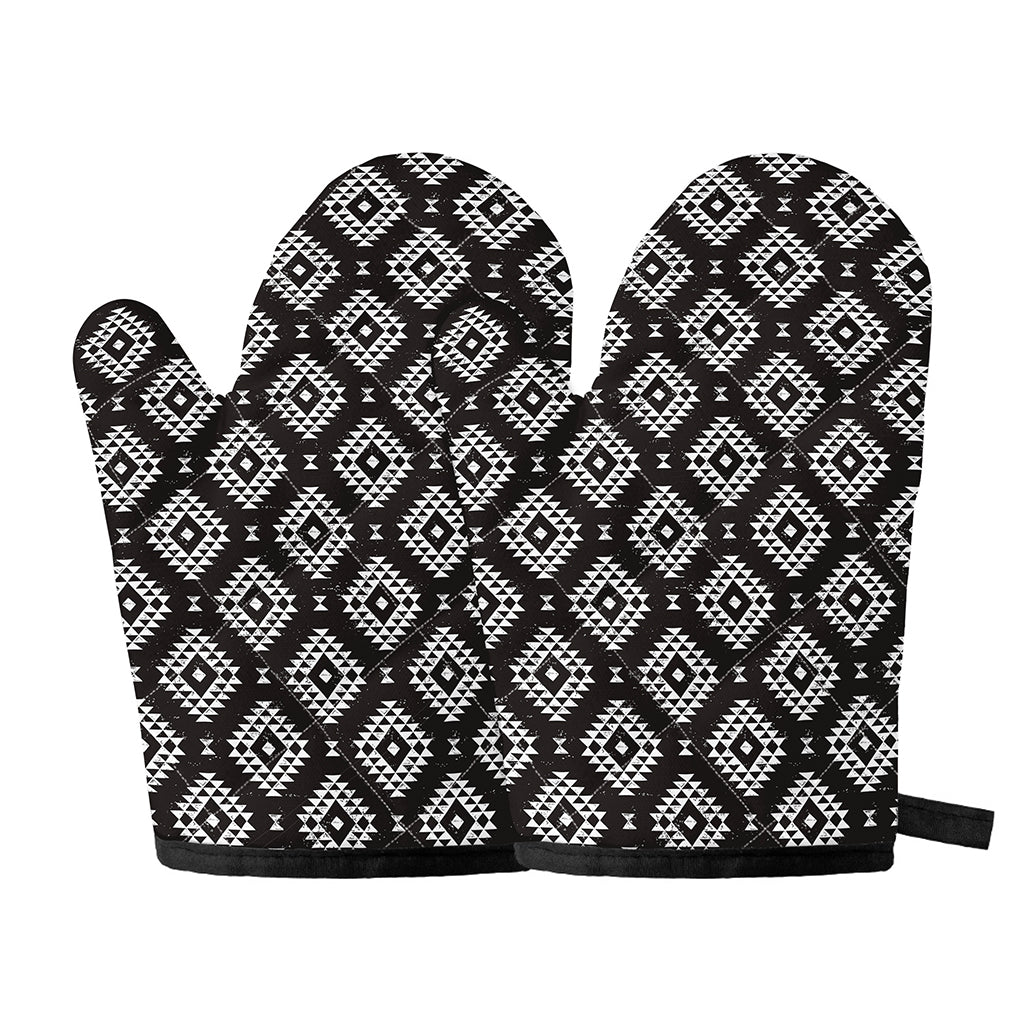 Black And White Navajo Pattern Print Oven Mitts