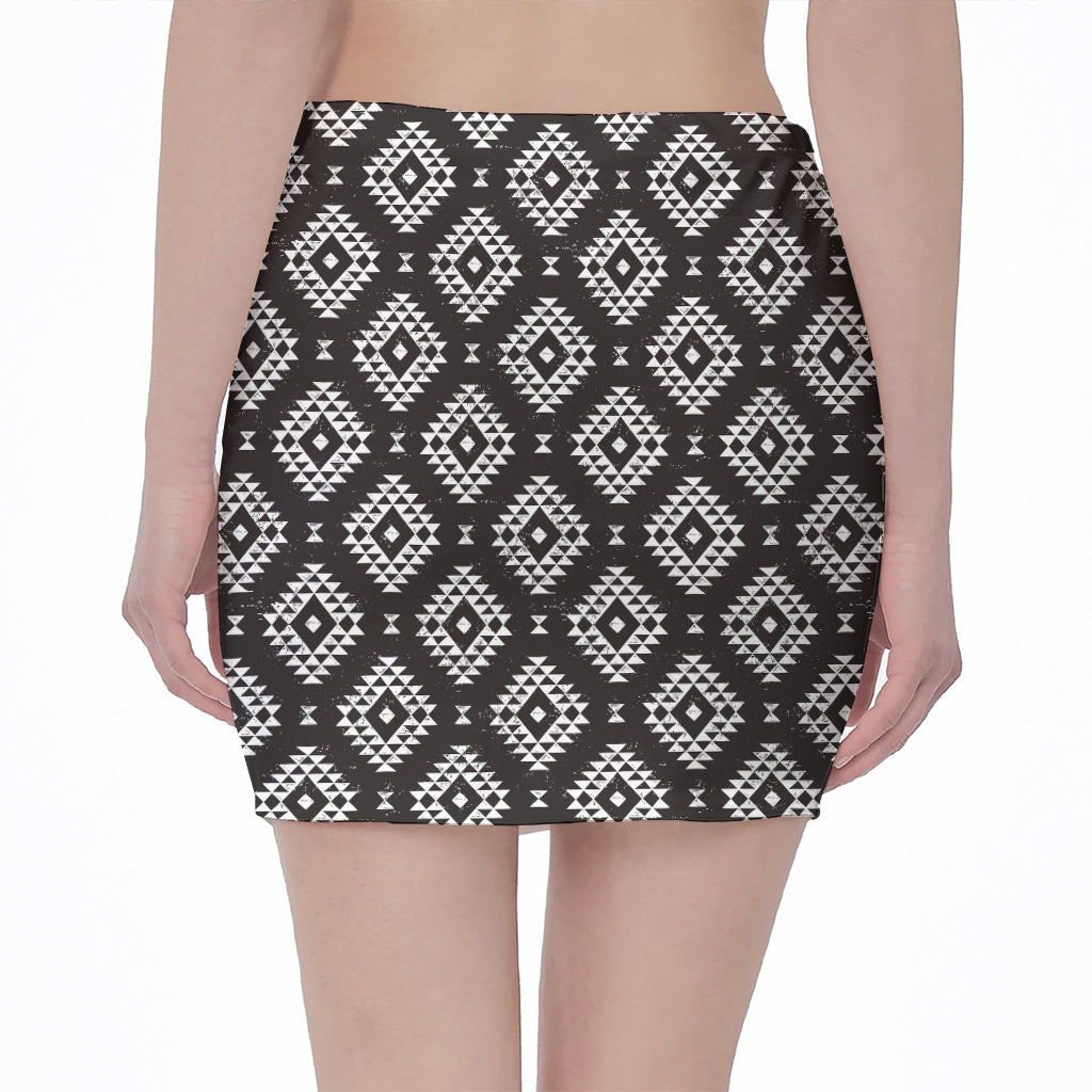 Black And White Navajo Pattern Print Pencil Mini Skirt