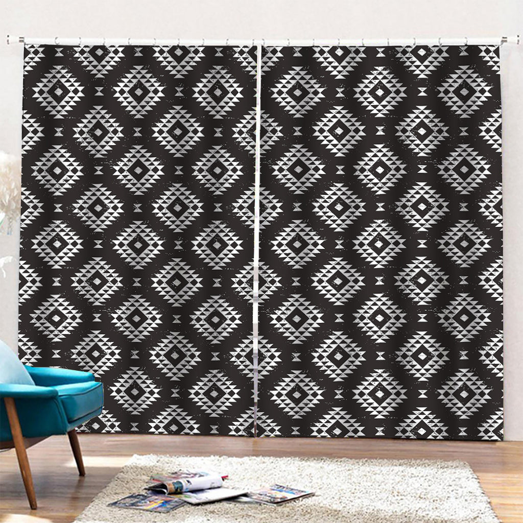 Black And White Navajo Pattern Print Pencil Pleat Curtains