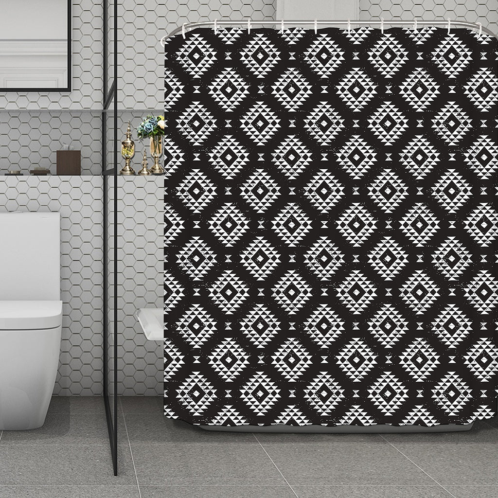 Black And White Navajo Pattern Print Polyester Shower Curtain