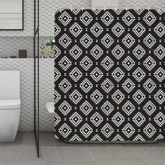 Black And White Navajo Pattern Print Polyester Shower Curtain
