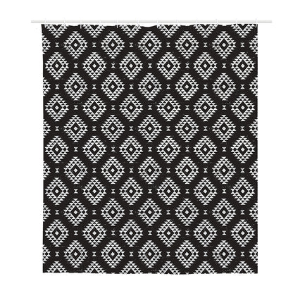 Black And White Navajo Pattern Print Polyester Shower Curtain