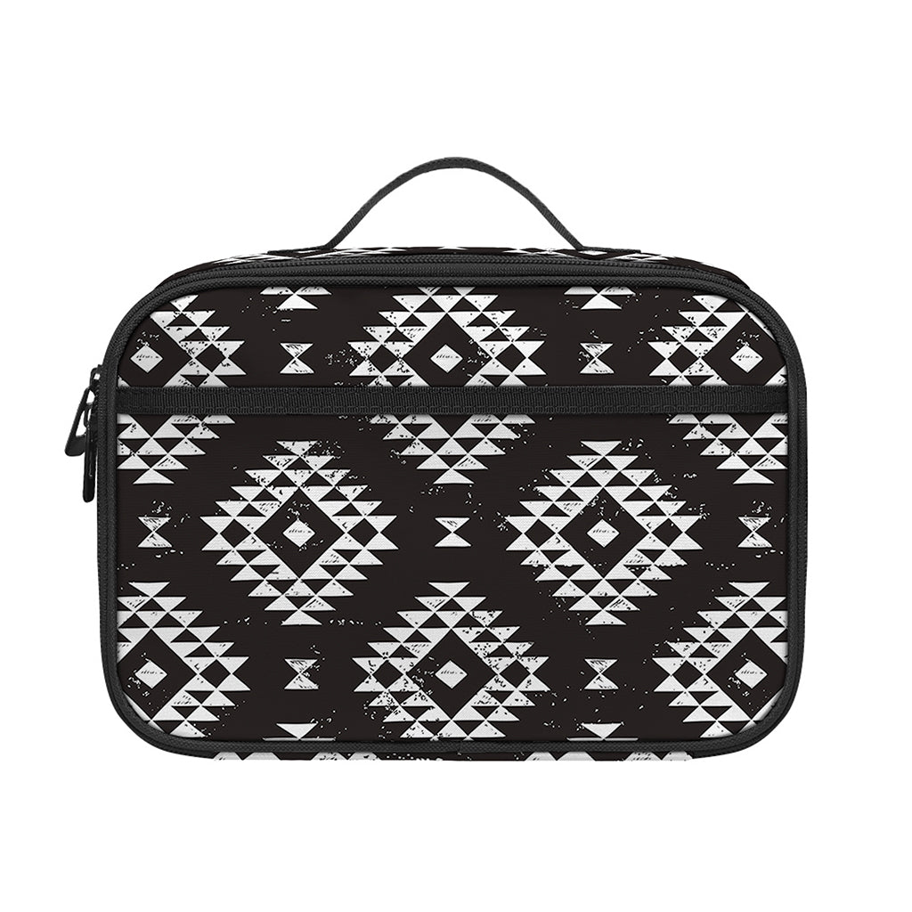 Black And White Navajo Pattern Print Portable Lunch Bag