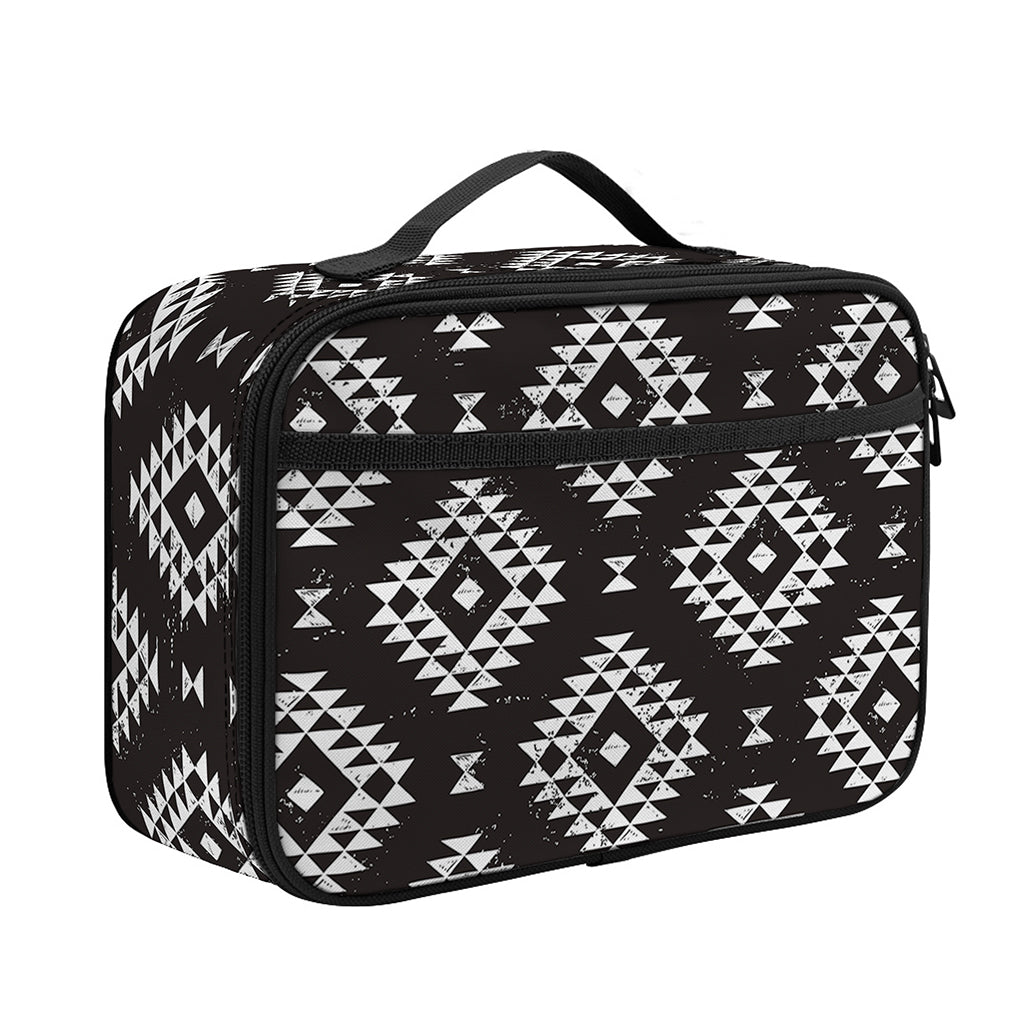 Black And White Navajo Pattern Print Portable Lunch Bag