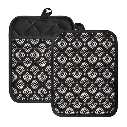 Black And White Navajo Pattern Print Pot Holders With Pocket