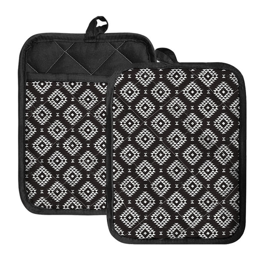 Black And White Navajo Pattern Print Pot Holders With Pocket