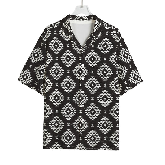 Black And White Navajo Pattern Print Rayon Hawaiian Shirt