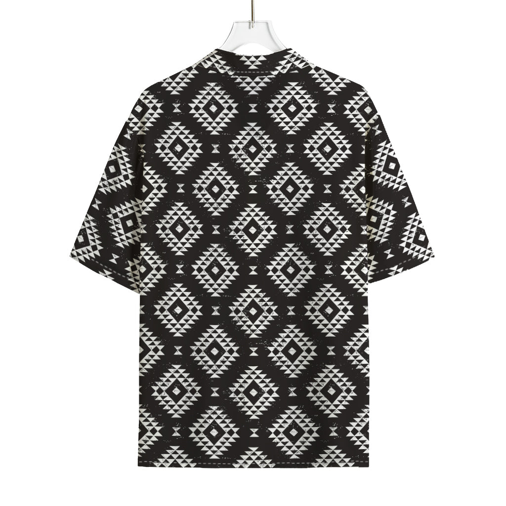 Black And White Navajo Pattern Print Rayon Hawaiian Shirt