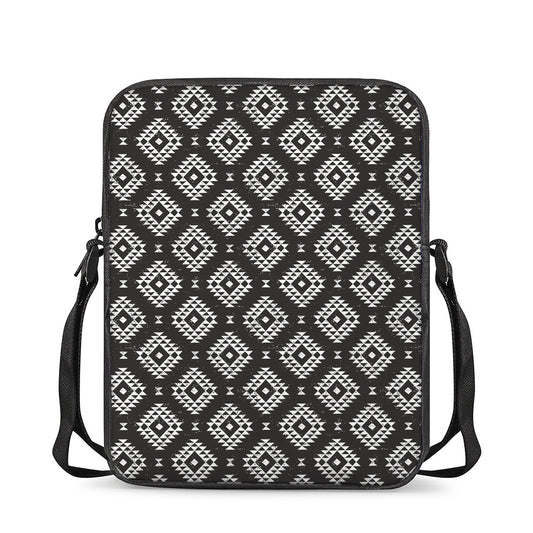 Black And White Navajo Pattern Print Rectangular Crossbody Bag