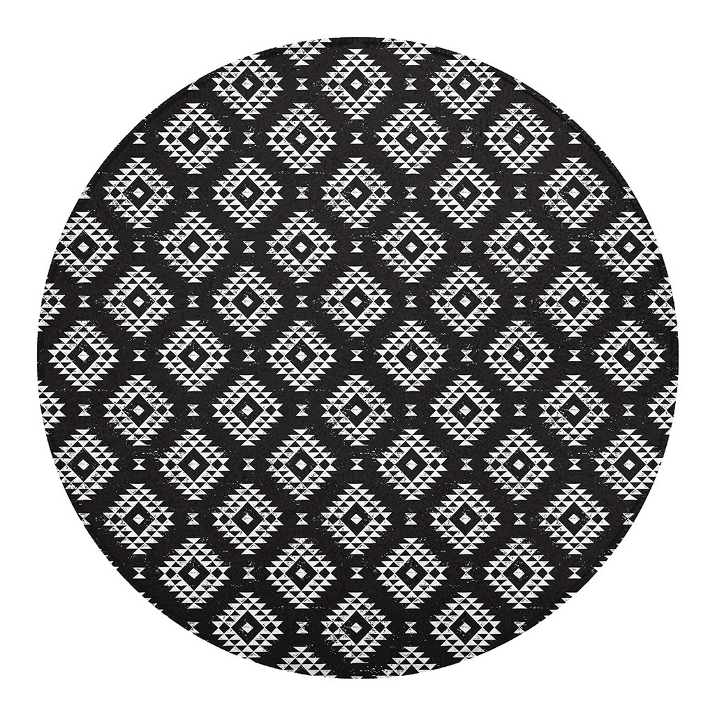 Black And White Navajo Pattern Print Round Blanket