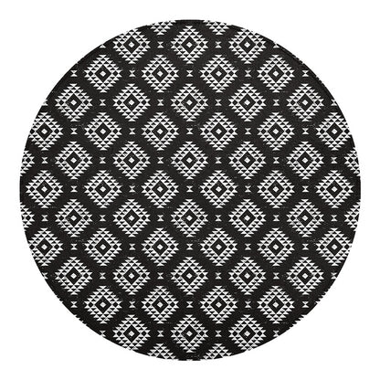 Black And White Navajo Pattern Print Round Blanket