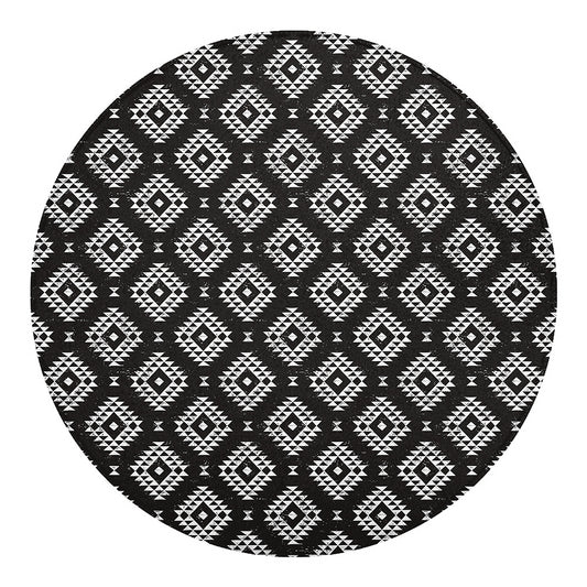 Black And White Navajo Pattern Print Round Blanket