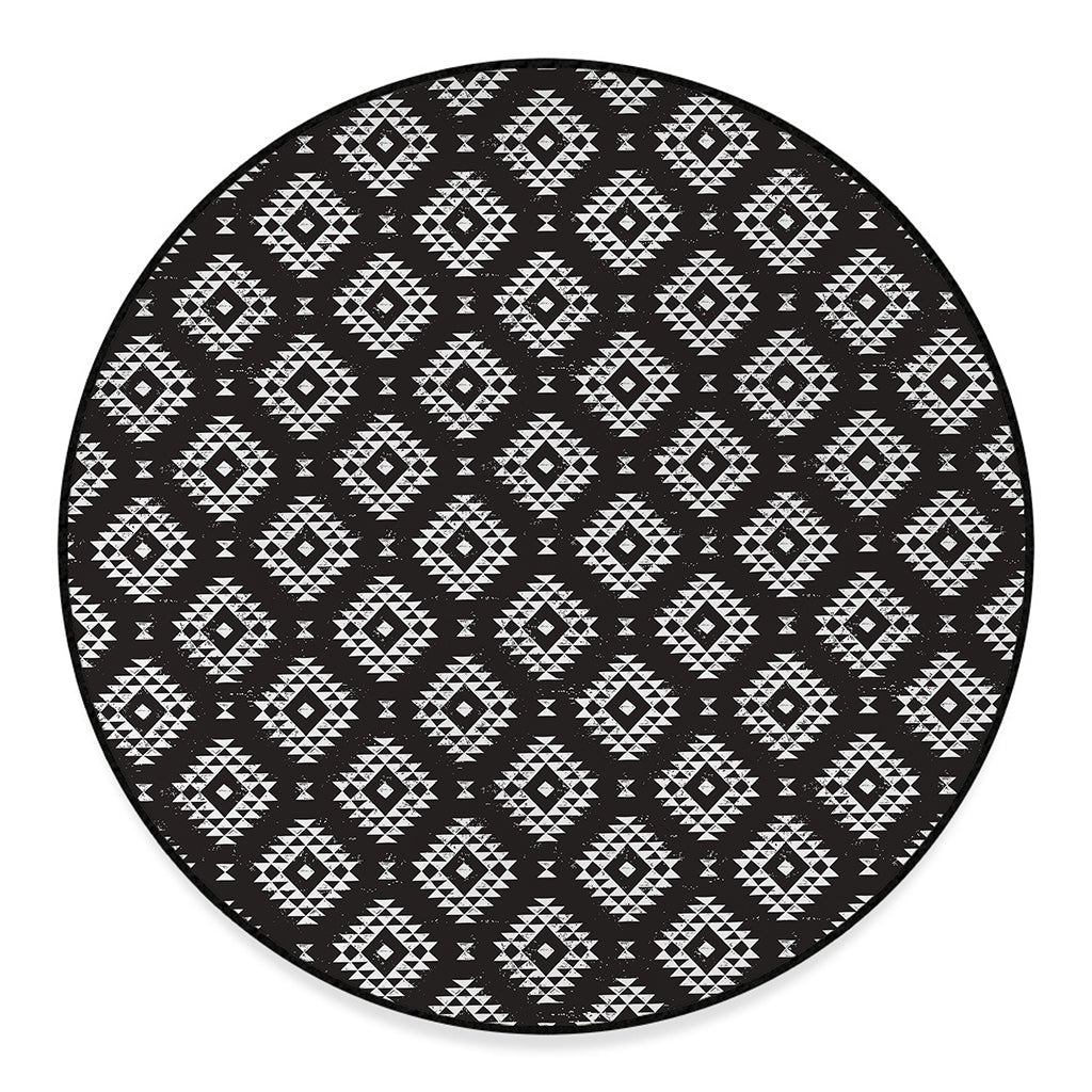 Black And White Navajo Pattern Print Round Floor Mat