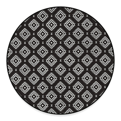 Black And White Navajo Pattern Print Round Floor Mat