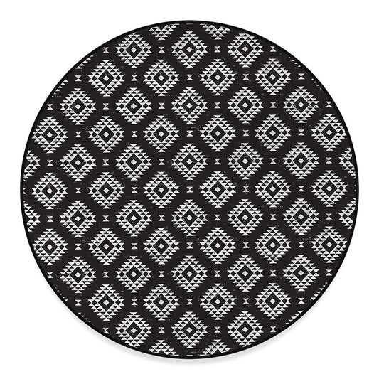 Black And White Navajo Pattern Print Round Floor Mat