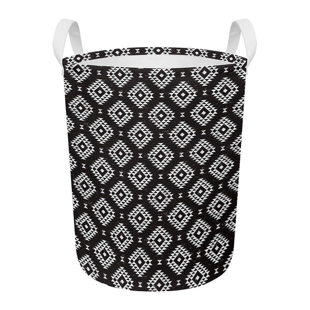 Black And White Navajo Pattern Print Round Laundry Basket