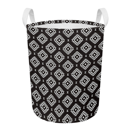 Black And White Navajo Pattern Print Round Laundry Basket