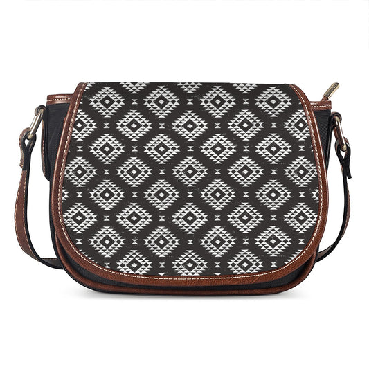 Black And White Navajo Pattern Print Saddle Bag