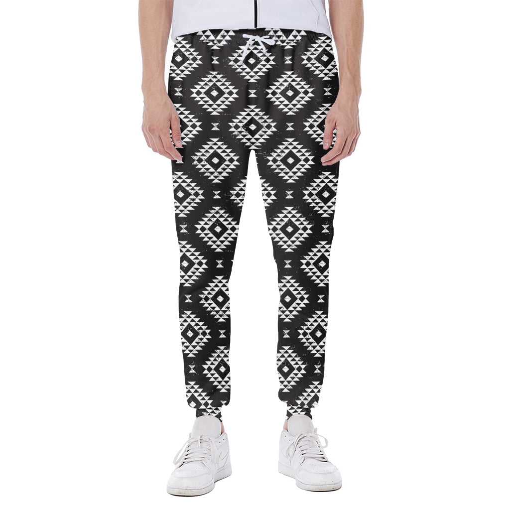 Black And White Navajo Pattern Print Scuba Joggers