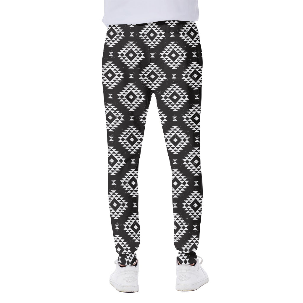 Black And White Navajo Pattern Print Scuba Joggers