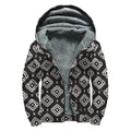 Black And White Navajo Pattern Print Sherpa Lined Zip Up Hoodie