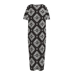 Black And White Navajo Pattern Print Short Sleeve Long Nightdress