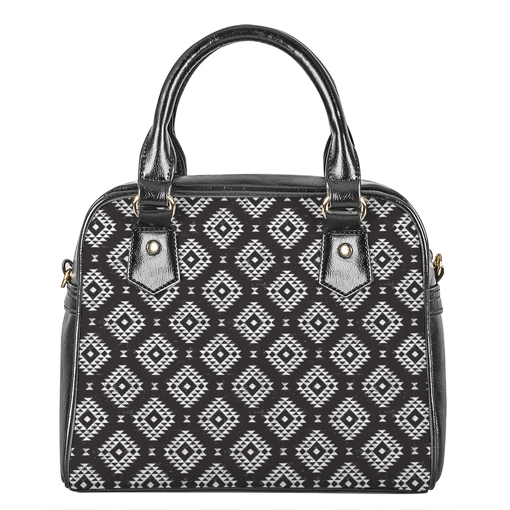 Black And White Navajo Pattern Print Shoulder Handbag