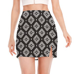 Black And White Navajo Pattern Print Side Slit Mini Skirt