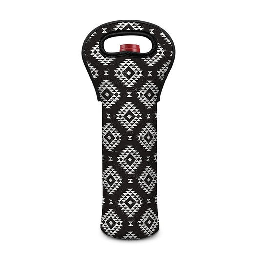 Black And White Navajo Pattern Print Single Neoprene Wine Tote