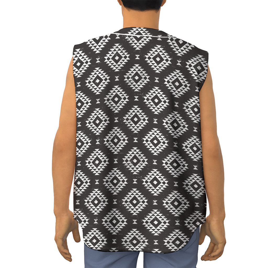 Black And White Navajo Pattern Print Sleeveless Baseball Jersey