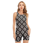 Black And White Navajo Pattern Print Sleeveless One Piece Swimsuit