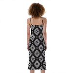 Black And White Navajo Pattern Print Slim Fit Midi Cami Dress