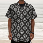 Black And White Navajo Pattern Print Textured Short Sleeve Shirt