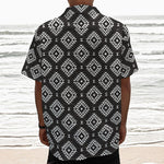 Black And White Navajo Pattern Print Textured Short Sleeve Shirt