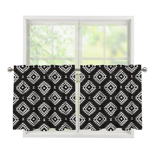 Black And White Navajo Pattern Print Tier Curtains