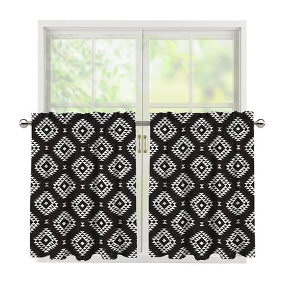Black And White Navajo Pattern Print Tier Curtains